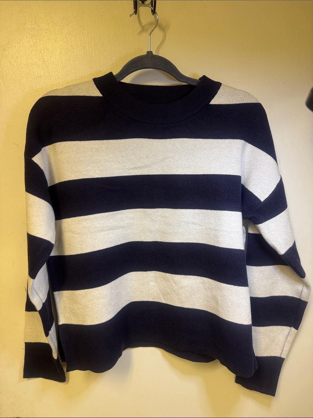 Better Together Striped Navy and White Cowl-Neck Sweater
